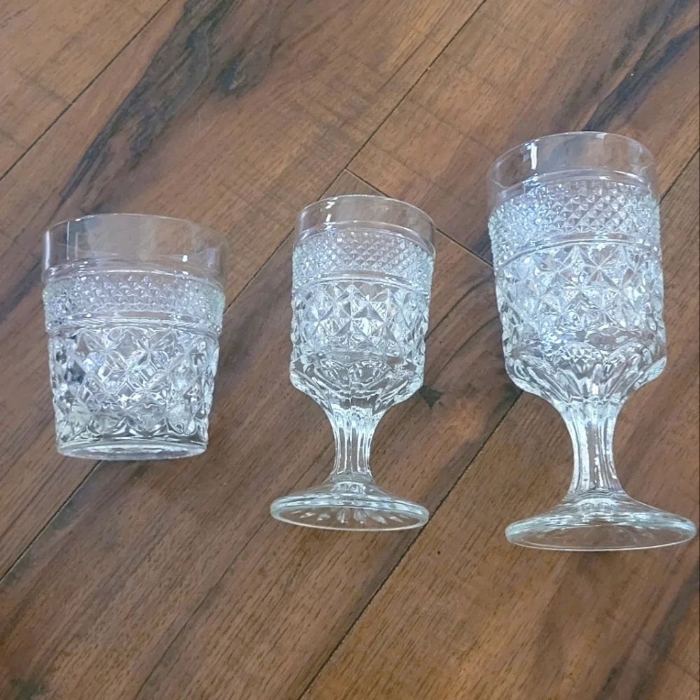 80's Anchor Hocking Westlox Diamond‎ Cut Drinkware Set of 6